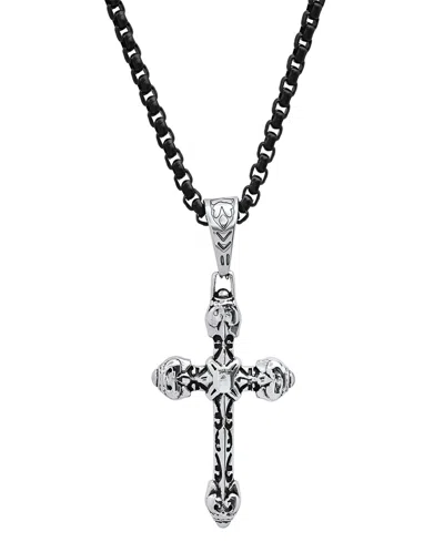 Steeltime Men's Black Ip And Stainless Steel Accented Cross Pendant Necklace