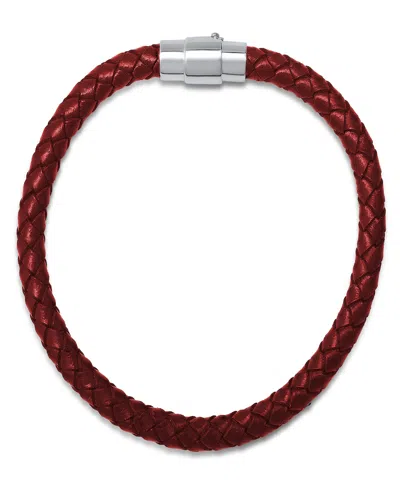 Steeltime Men's Braided Leather And Sterling Silver Magnetic Clasp Bracelet.
