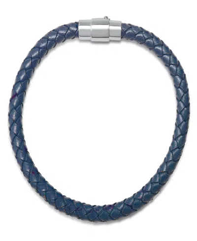Steeltime Men's Braided Leather And Sterling Silver Magnetic Clasp Bracelet.
