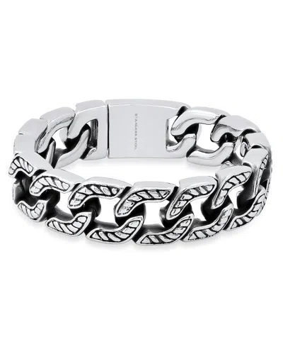 Steeltime Men's Heavy Oxidized Stainless Steel Accented Cuban Link Chain Bracelet