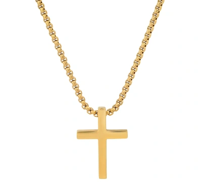 Steeltime Men's Polished Cross Pendant Necklace, 24" In Gold