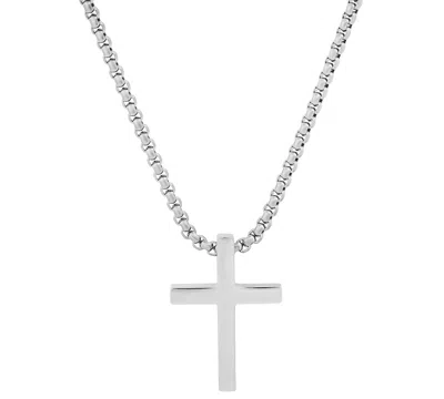 Steeltime Men's Polished Cross Pendant Necklace, 24" In Silver