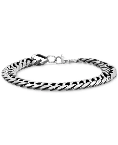 Steeltime Men's Silver-tone Cuban Link Chain Bracelet In Hematite