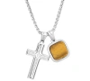 Steeltime Men's Silver-tone Our Father English Prayer Spinning Cross & Square Pendant Necklace, 24" In Silver