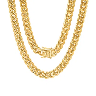 Steeltime Men's Stainless Steel 18k Gold Plated 10mm Miami Cuban Necklace Chain With Box Clasp 24 Inch