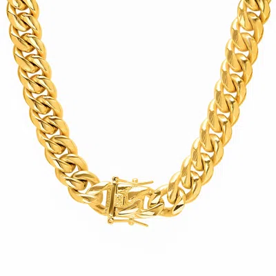 Steeltime Men's Stainless Steel 18k Gold Plated 12mm Miami Cuban Necklace Chain With Box Clasp 30 Inch