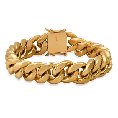 Steeltime Men's Stainless Steel 18k Gold Plated 14mm Heavy Miami Cuban Bracelet With Box Clasp