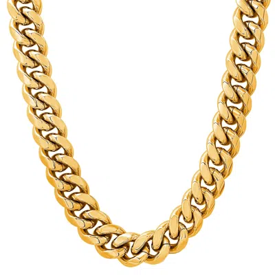 Steeltime Men's Stainless Steel 18k Gold Plated 14mm Heavy Miami Cuban Necklace Chain With Box Clasp 30 Inch
