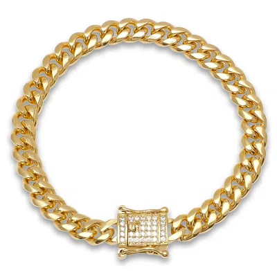 Steeltime Men's Stainless Steel 18k Gold Plated 8mm Miami Cuban Bracelet With Cz Box Clasp