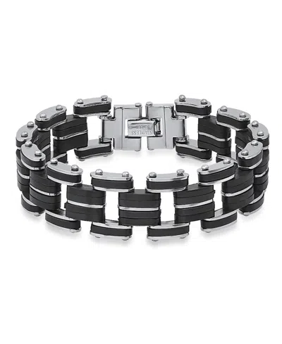Steeltime Men's Stainless Steel And Black Rubber Bicycle Chain Bracelet