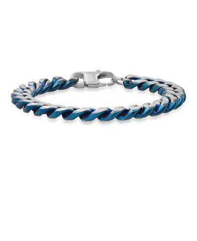 Steeltime Men's Stainless Steel Ion Plating Cuban Link Chain Bracelet In Blue