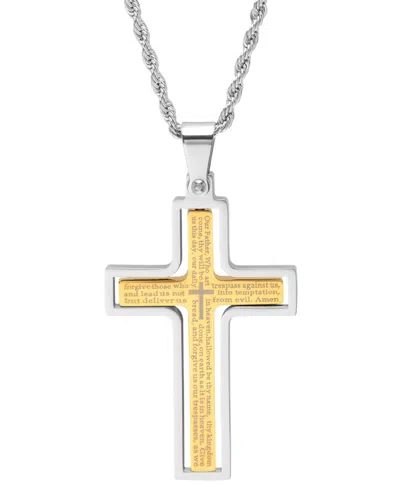 Steeltime Men's Stainless Steel "our Father" English Prayer Spinner Cross 24" Pendant Necklace In Gold,silver