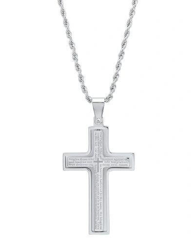 Steeltime Men's Stainless Steel "our Father" English Prayer Spinner Cross 24" Pendant Necklace In Silver