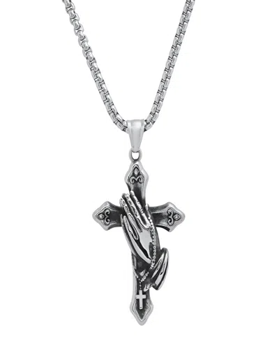 Steeltime Men's Stainless-steel Prayer Hand And Cross Pendant Necklace