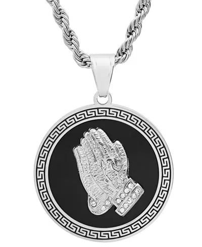 Steeltime Men's Stainless Steel Prayer Hand & Greek Key 24" Pendant Necklace In Black,silver