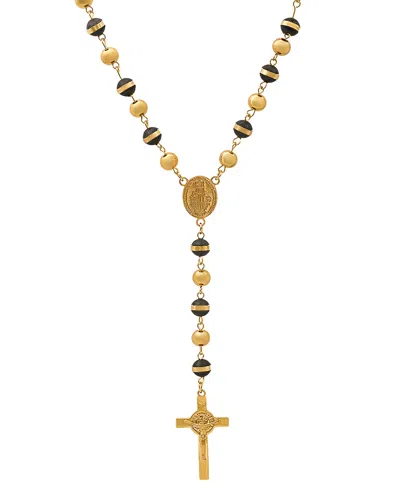 Steeltime Men's Stainless Steel Prayer Rosary 28" Lariat Necklace In Gold