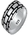 Steeltime Men's Sterling Silver And Black Ip Brick Band Ring