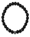Steeltime Men's Sterling Silver And Black Lava Beaded Stretch Bracelet
