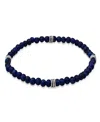 Steeltime Men's Sterling Silver And Blue Lapis Beaded Stretch Bracelet