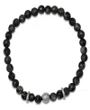 Steeltime Men's Sterling Silver And Gray Agate Beaded Stretch Bracelet