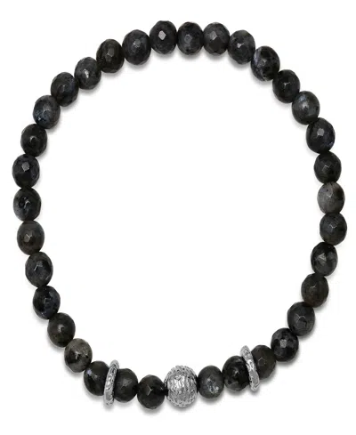 Steeltime Men's Sterling Silver And Gray Agate Beaded Stretch Bracelet