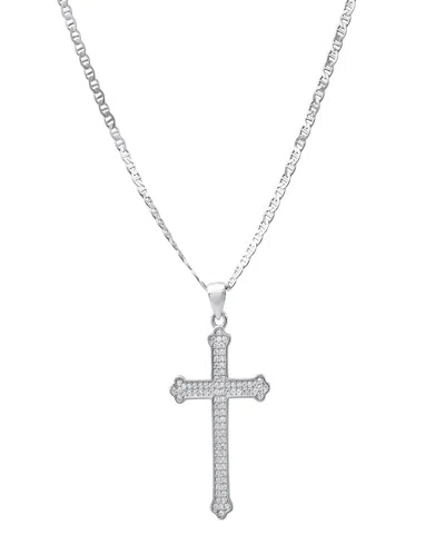 Steeltime Men's Sterling Silver And Simulated Diamonds Cross Pendant Necklace