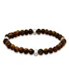 Steeltime Men's Sterling Silver And Tiger Eye Beaded Stretch Bracelet