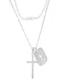 Steeltime Men's Sterling Silver Cross And Dog Tag Paired Pendant Necklace