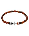 Steeltime Men's Sterling Silver Cross And Red Tiger Eye Beaded Stretch Bracelet