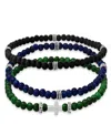 Steeltime Men's Sterling Silver Lapis Beaded Stretch Bracelet Set