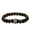 Steeltime Men's Tiger Eye, Black Lava And Sterling Silver Skull Beaded Stretch Bracelet