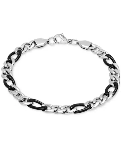 Steeltime Men's Two-tone Stainless Steel Figaro Link Chain Bracelet In Black,silver