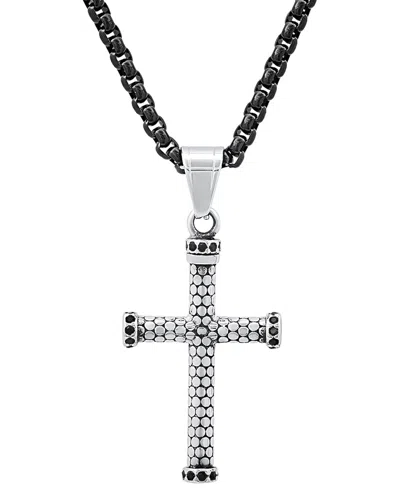 Steeltime Men's Two-tone Stainless Steel Simulated Black Diamond Cross 24" Pendant Necklace In Black,silver