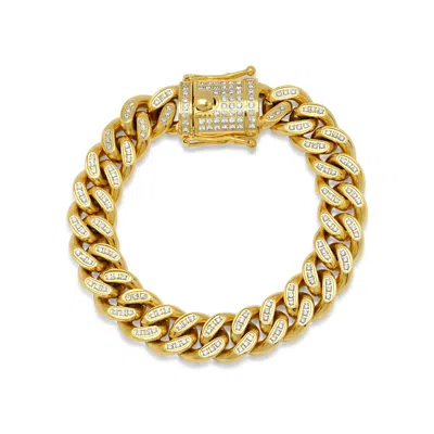 Steeltime Mens Stainless Steel 18k Gold Plated 10mm Miami Cuban Link Cz Iced Out Bracelet With Box Clasp 9