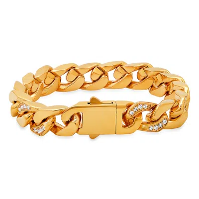 Steeltime Mens Stainless Steel 18k Gold Plated 13mm Miami Cuban Link Cz Iced Out Bracelet With  Monaco Clasp 8