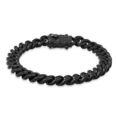 Steeltime Mens Stainless Steel Black Ip Plated 10mm Miami Cuban Link Cz Iced Out Bracelet With Box Clasp 9