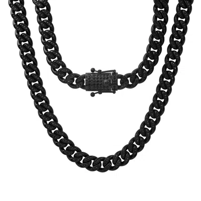 Steeltime Mens Stainless Steel Black Ip Plated 10mm Miami Cuban Link Cz Iced Out Chain With Box Clasp 24