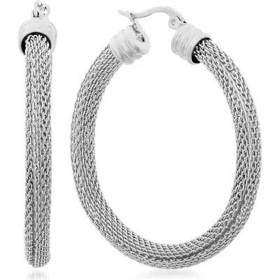 Steeltime Mesh Hoop Earrings In Silver