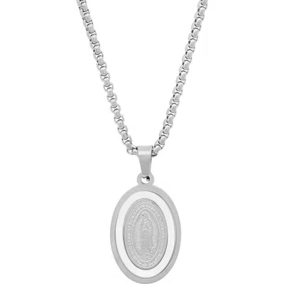 Steeltime Mother Of Guadalupe Stainless Steel Pendant Necklace In Silver