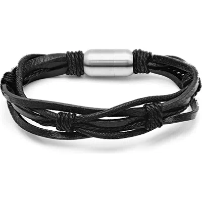 Steeltime Multi Strand Knotted Leather Bracelet In Black Knots