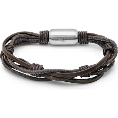 Steeltime Multi Strand Knotted Leather Bracelet In Yellow