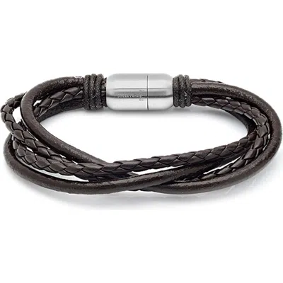 Steeltime Multi Strand Knotted Leather Bracelet In Brown Two Braids