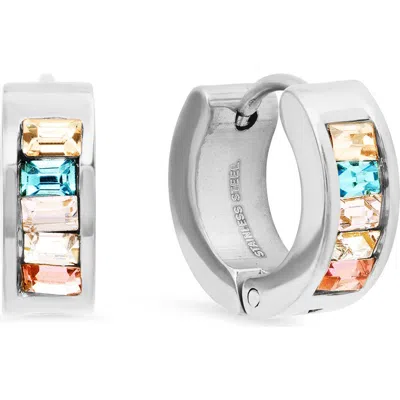 Steeltime Multicolor Crystal Huggie Hoop Earrings