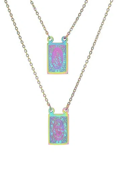 Steeltime Multicolor Stainless Steel Saint Tag Double Pendant Necklace In Pattern