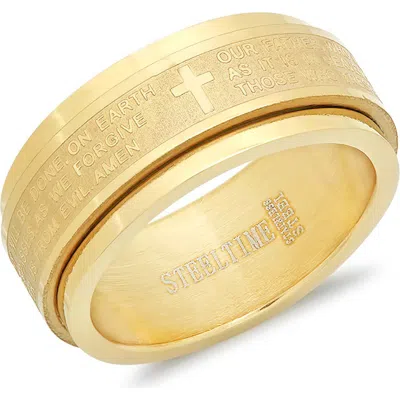 Steeltime Our Father Cross Band Ring In Gold