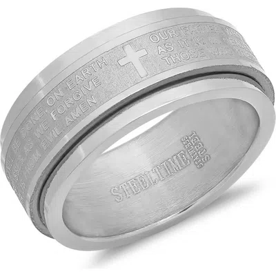 Steeltime Our Father Cross Band Ring In Silver