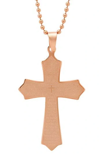 Steeltime Our Father Cross Pendant Necklace In Gold