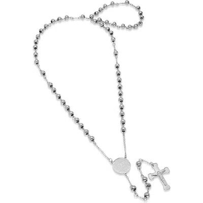 Steeltime Our Father Prayer Rosary Necklace In Silver