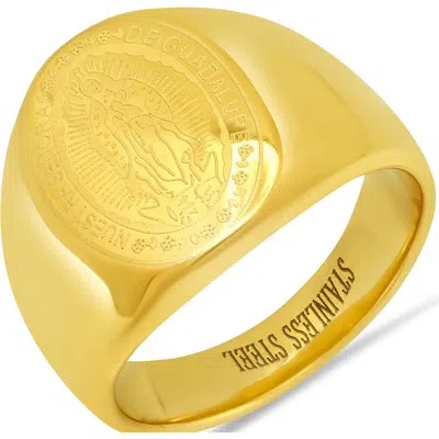 Steeltime Our Lady Of Guadalupe Signet Ring In Gold