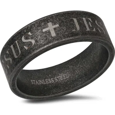 Steeltime Oxidized Stainless Steel Band Ring In Black